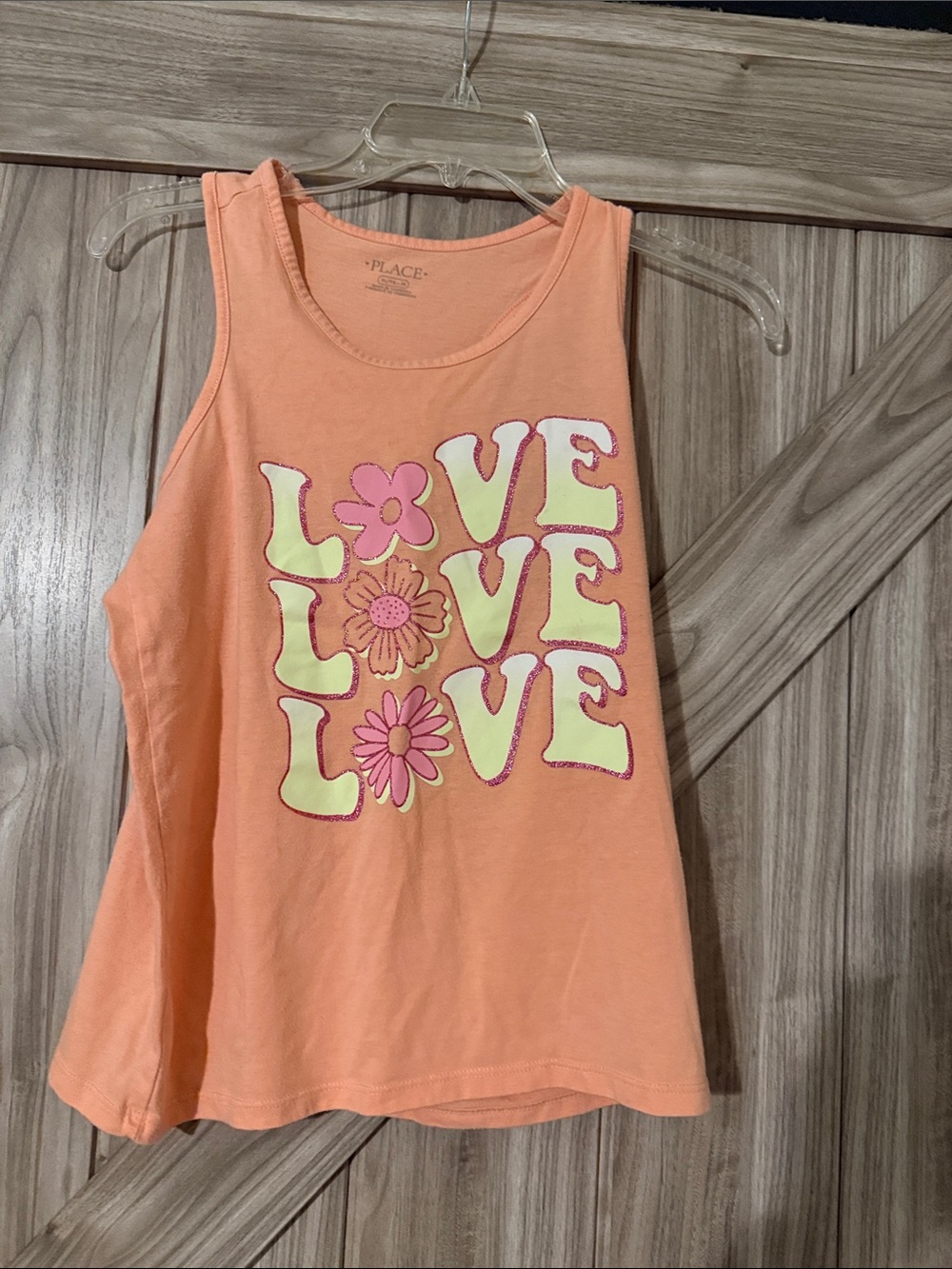 The Children's Place Peach Tank Top with Pink & Yellow 'LOVE' Graphic